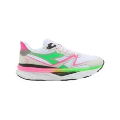 Diadora Women's Atomo V7000 Running Shoe - White/Green Fluo/Pink Fluo