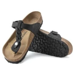 Birkenstock Gizeh Braid Suede Black Oil Leather- Regular/Wide -Hoka Shop 1021349 sole