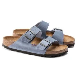 Birkenstock Arizona SFB Oil Leather Sandal - Dusty Blue - Regular/Wide -Hoka Shop 1022477 pair