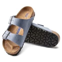 Birkenstock Arizona SFB Oil Leather Sandal - Dusty Blue - Regular/Wide -Hoka Shop 1022477 sole